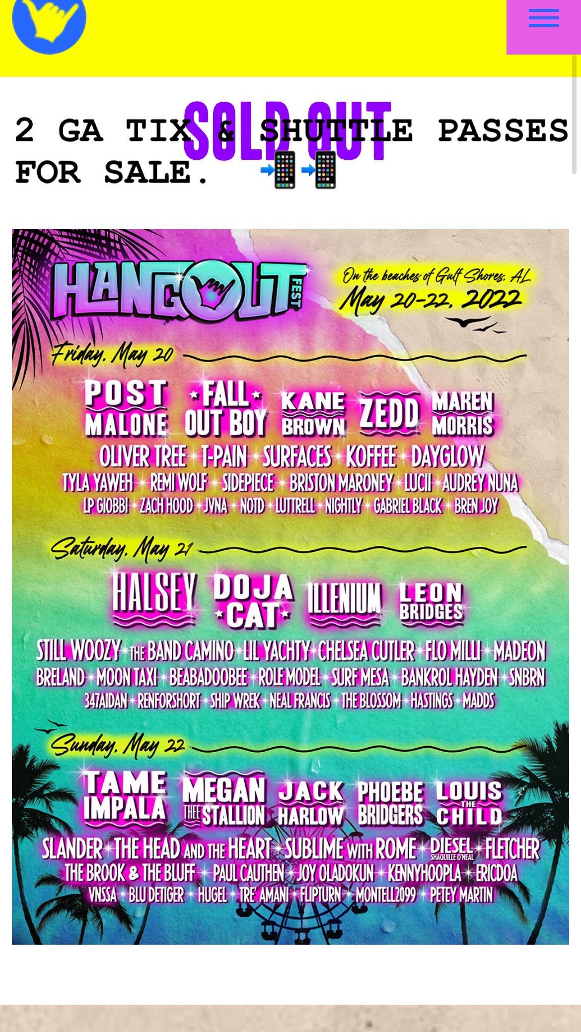 2 Hangout Fest 2022 Tickets with Transportation Pass