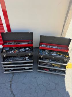 2 Loaded Steel Toolboxes Full of Hand Tools, Sockets, Wrenches & Garage Tools