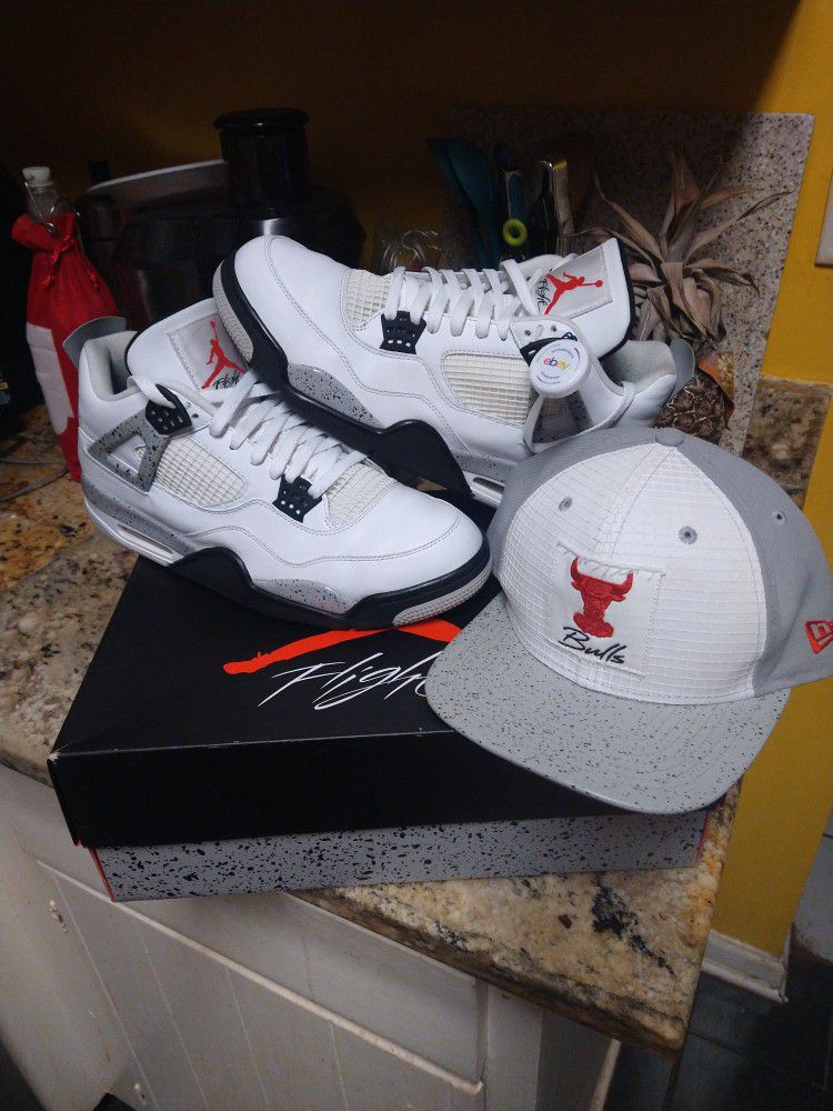 $280 .Local pickup size 12 only. 2016 Air Jordan 4 White Cement OG With Matching New Era Snapback And Replacement Fire Red Box $305 With Hat  