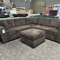 Chocolate Brown Comfy Sectional W Ottoman 