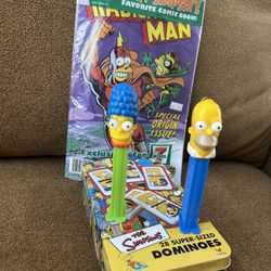 Simpsons collectible comic dominos and Pez. 2007