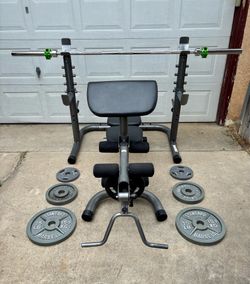 Olympic Weights, 7-ft Olympic Bar, Bench, Squat Rack