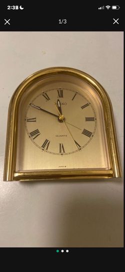 BEAUTIFUL VINTAGE BRASS SEIKO QUARTZ SHELF/ MANTEL ALARM CLOCK QQP269G