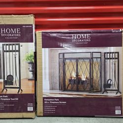 Brand New, 5pc Fireplace Tool Set and Screen,All Black