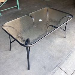 (New) $80 Rectangular 59x36x28” Outdoor Patio Metal Table Tempered Glass w/ Umbrella Hole 