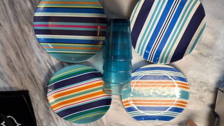 Pottery Barn Melamine Plates + Cups Outdoor