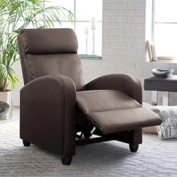 Recliner Chair Padded Seat Pu Leather for Living Room Single Sofa Recliner Modern Recliner Seat Club Chair Home Theater Seating(Auburn Brown) New in