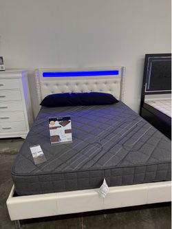 Queen led light bed frame with charger station