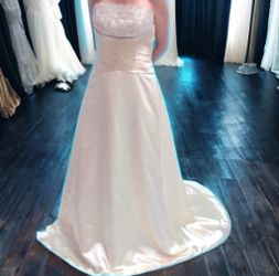 Moonlight Bridal Silk Wedding Dress Strapless Champagne Gown Chapel Train 12