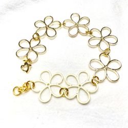Gold Link Flower Bracelet Rare Modern BohoChic 7” Blossom