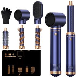 5-In-1 Hair Dryer Brush Set, Hot Air Styler, Professional Hairstyling Tool | 5 Detachable Heads + 3 Adjustable Temperature Levels | Automatic Curling 