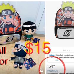 $15 For All Bundle of Naruto anime’s Characters 🎁 Backpack 🎒 and 2 Brand New Plushies
