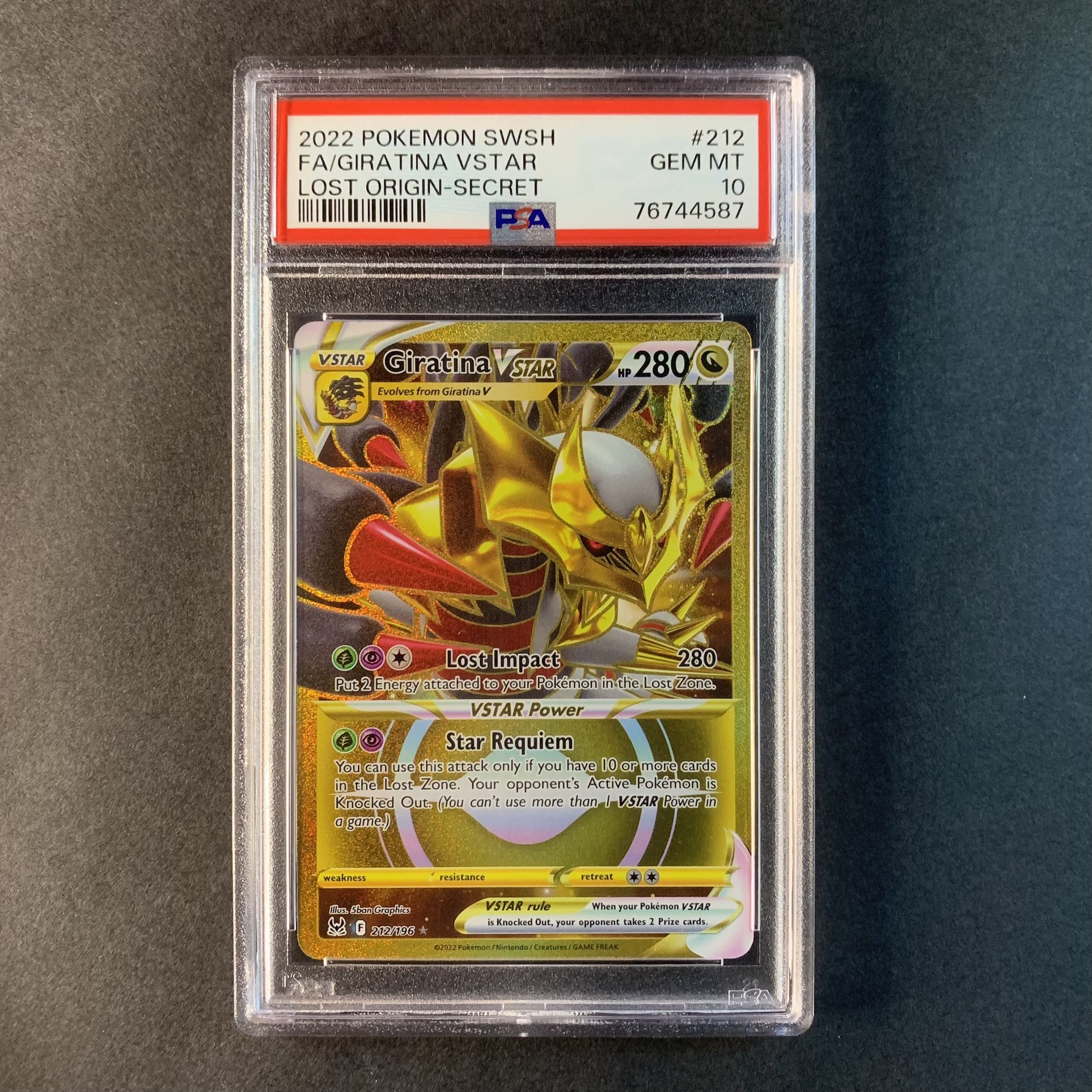 Pokemon Giratina Vstar 212/196 Lost Origin Secret Rare Gold PSA 10 Gem Mint
