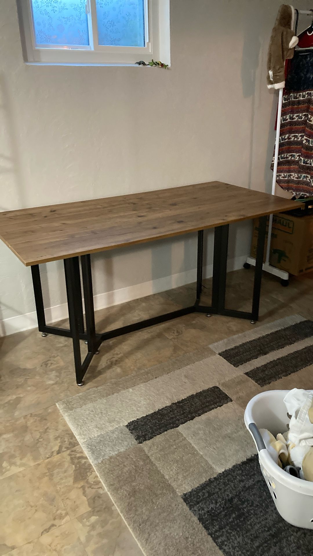 Brown Wood And Black Metal Folding Table..