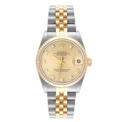 *1990 Ladies Rolex Midsize 31mm DateJust Two Tone 18K Yellow Gold / Stainless Steel Watch with Diamond Champagne Dial and Fluted Bezel. (Pre-Owned 682