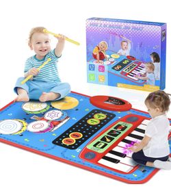 New 2-in-1 Musical Mat Toys for 1 2 3 4 5 Year Old, Piano Keyboard & Drum Set