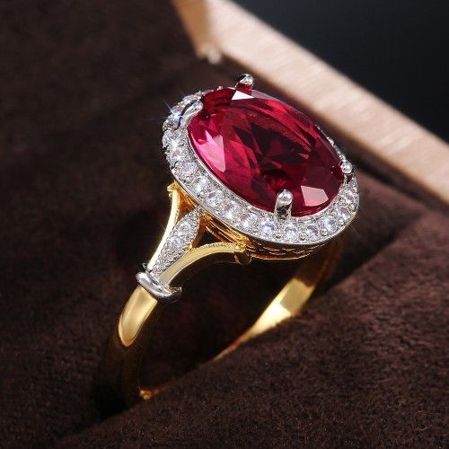 "Royal Court Large Oval Ruby Zircon Luxury Gold Rings for Women, PD845