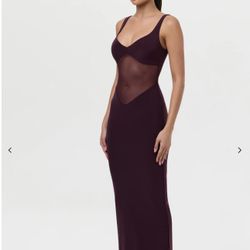 Naked Wardrobe Hourglass Mesh Contrast Dress is Dark Plum Sizes Medium & Large NEW 