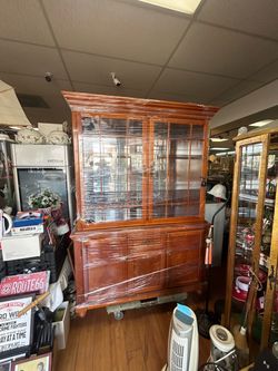 Large Wood China Cabinet with Glass Doors