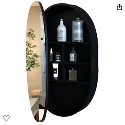 Brand New In The Box- CHER-BUEATY Medicine Cabinet Oval Bathroom Mirror Solid Wood Cabinets Wall Hanging Mirror Surface Wall Mounted Solid Wood Circul