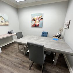 Conference Or Dining Table With 4 Grey Chairs 