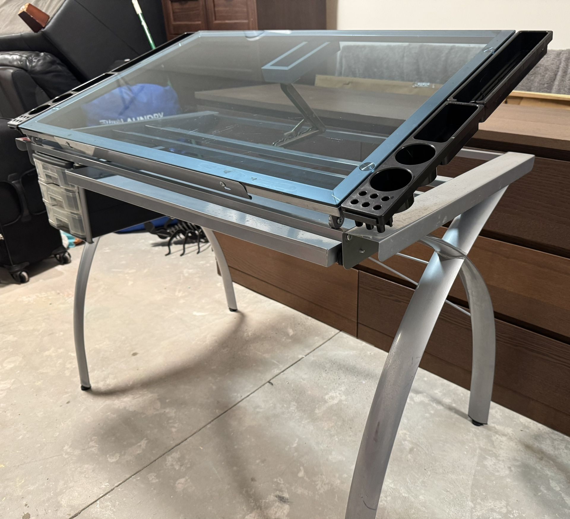 Glass Drafting / Art Desk + Mesh Office Chair