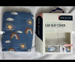 Classic Muslin Car Baby  Seat Cover, 100% cotton Easy Snap Straps, Zippered. 25 long x 17 wide (inches)