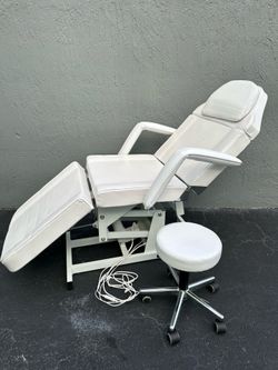 Electric Spa Facial Tattoo Massage Bed Chair Esthetician w/ Stool White