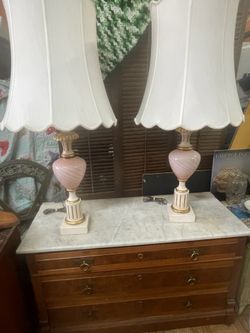 Vintage mid century modern pink art glass 1960s lamps lamp