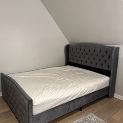 Gray Velvet upholstered queen bed frame MATTRESS NOT INCLUDED