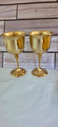 Vintage 24K Gold Plated Wine Goblets - Set of 2
