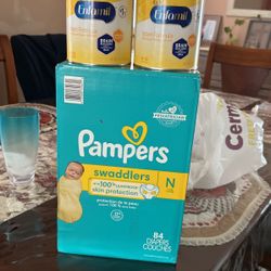 Pampers Swaddlers NEWBORN and 2 12.5 OZ Enfamil Infant Formula 