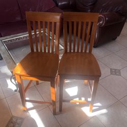 Two High Top Wooden Chairs