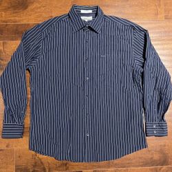 Faconnable Button Down Shirt Men's Size Large Dark Navy Blue Striped 100% Cotton
