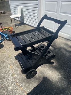 Black Wood Outdoor Bar Cart with Wheels