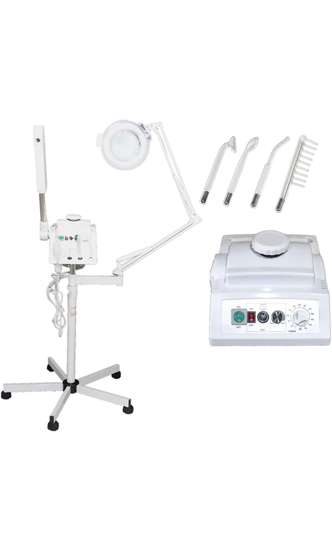 White 3 in 1 Aromatherapy Facial Steamer, High Frequency, & 5X Magnifying Lamp