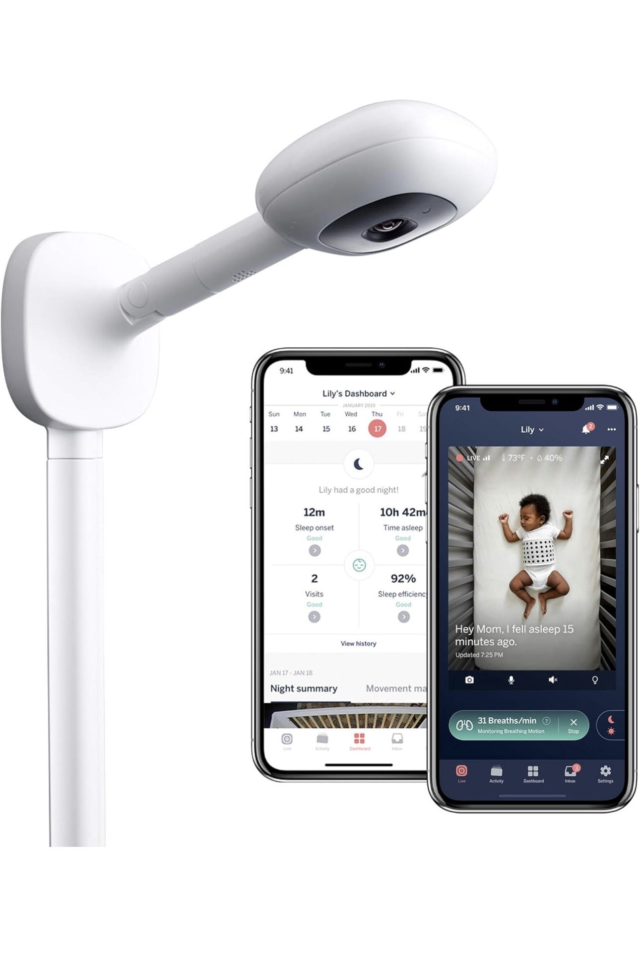 Nanit - Smart Baby monitor And wall mount: Camera With HD Video & Audio - Sleep tracking - Night Vision -Temperature & Humidity Sensors, Two-Way Audio