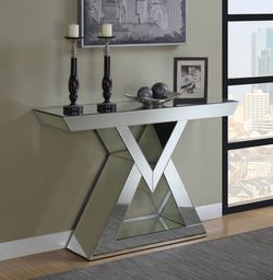 Brand New Clear Mirror Console Table with a Triangular Design