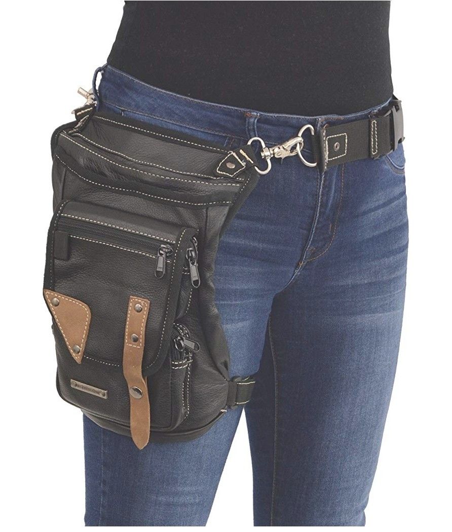 Conceal & Carry Leather Thigh Bag w/Waist Belt