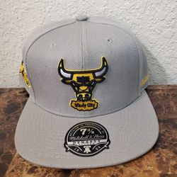 New Mitchell & Ness Chicago Bulls Dynasty 1998 Finals Gray Fitted Hat Sizes 7 1/4 Or 7 3/8