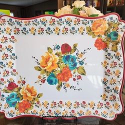 BEAUTIFUL! 🍂🍁THE PIONEER WOMAN ~2017 Timeless Floral Melamine Large Fall Serving Tray/Platter 20 x 16
