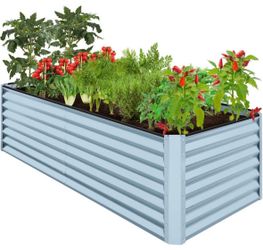 8x4x2ft Outdoor Metal Raised Garden Bed for Vegetables Flowers Herbs - Mist Blue