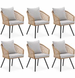 All-Weather Patio Dining Chairs, w/Cushions & Armrests, Modern Outdoor Seating for Garden, Poolside, Balcony, Indoor Use
