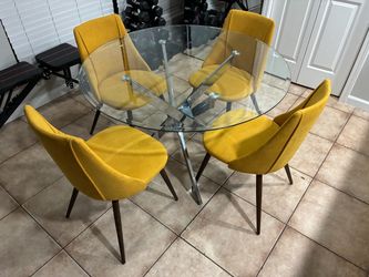 Glass Dining Table Yellow Chairs