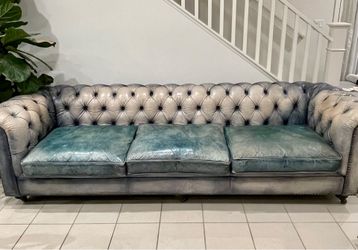 HD Buttercup Blue Leather Chesterfield Sofa – 9ft