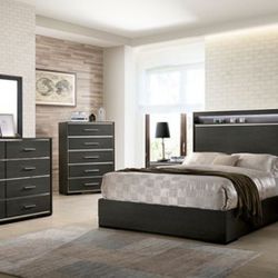 Brand New Warm Gray 5pc E.king Size Bedroom Set 