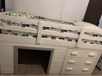 Twin size Wooden Kids Loft Bed Frame with Cabinet and Shelf,