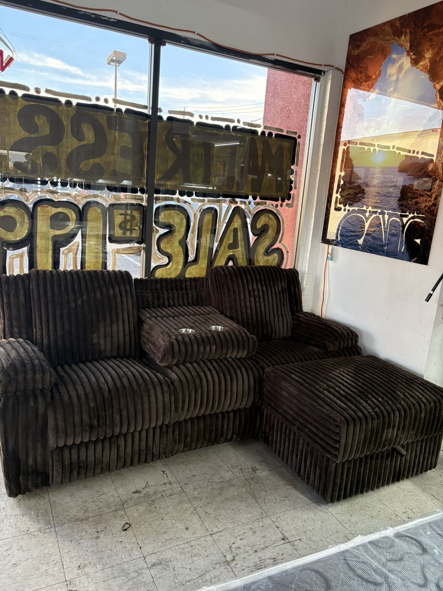 Grey Black Or Brown Color Sectional With Power Recliner Chaise Storage And Cup Holders