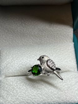 Silver Bird Ring with Green Stone