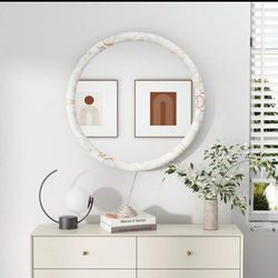 Round Wall Mirror with White and Gold Frame
